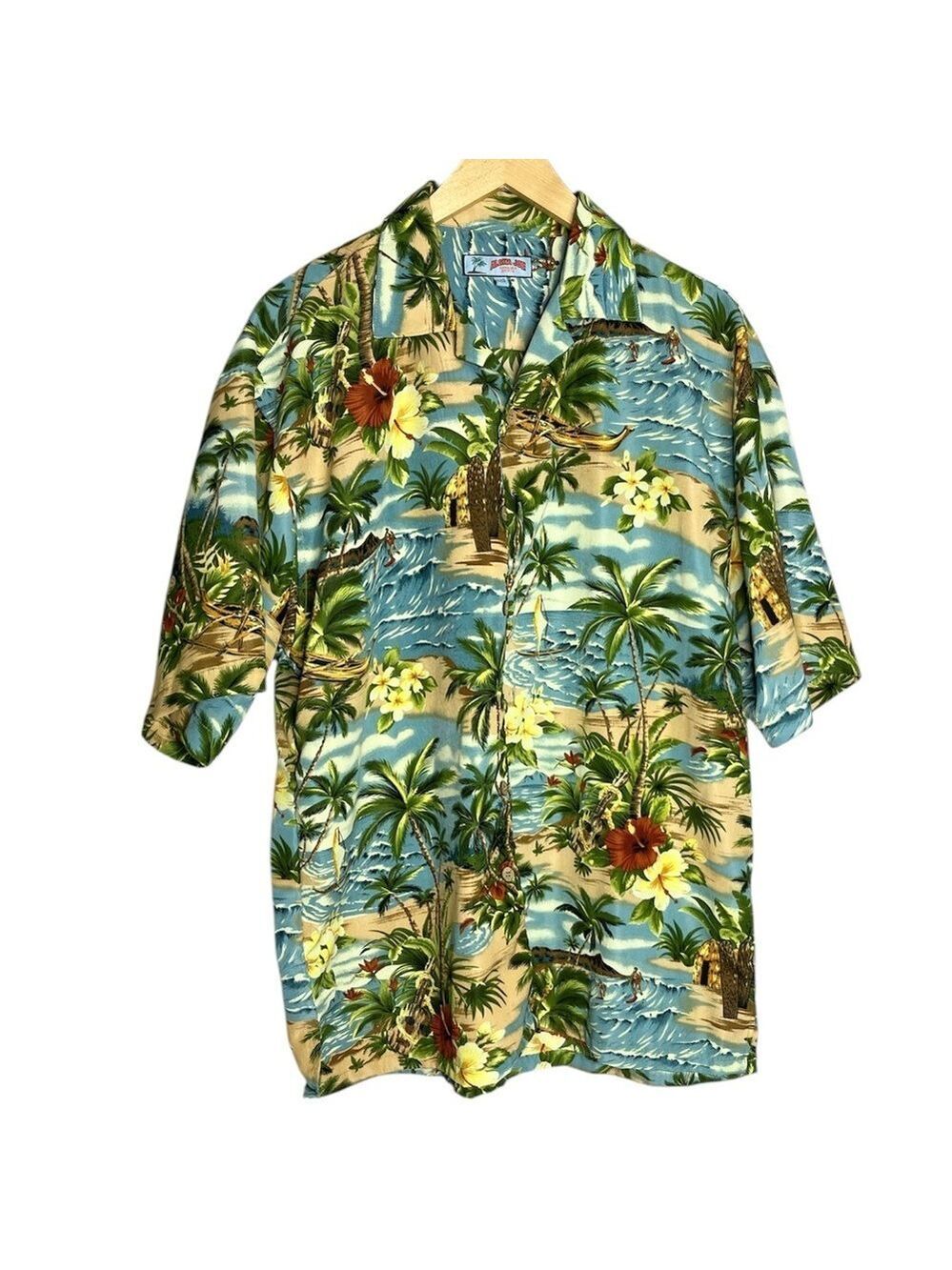 Aloha Joe Hawaiian Tropical Surfing Mens Shirt Short Sleeve Resort, size L